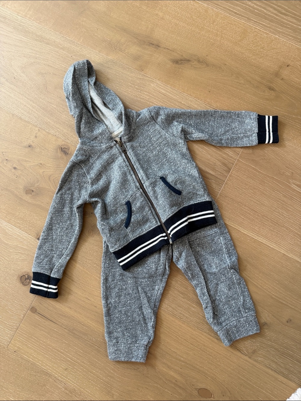 Peek Gray Hooded Zip-Up Kids Matching Set with Navy Trim